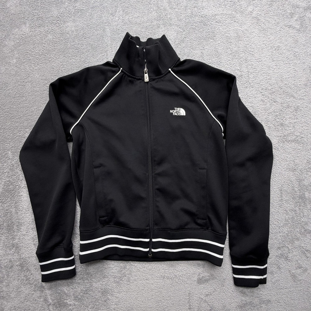 The North Face Jacket‎ Womens M Black Full Zip Pockets White Piping Striped Hem